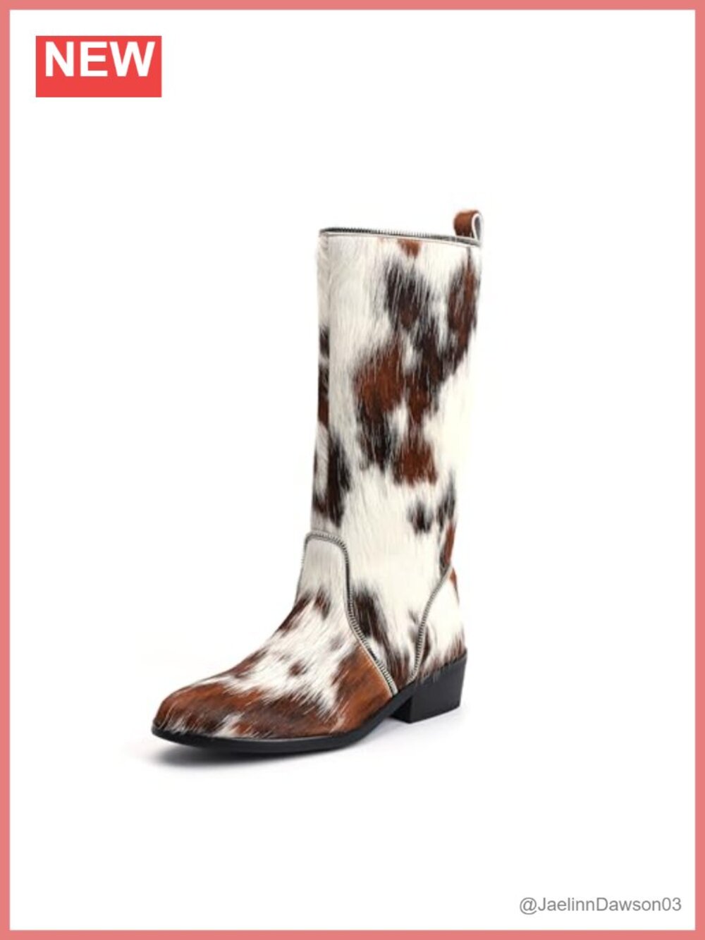 Genuine Cowhide Hair-On Leather Sheepskin-Lined Knee-High Western Boots with